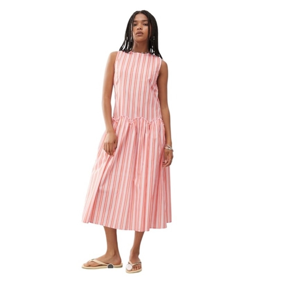 Reclaimed Vintage Pink Orange Stripe‎ Maxi Dress US 10 Sleeveless Drop Waist